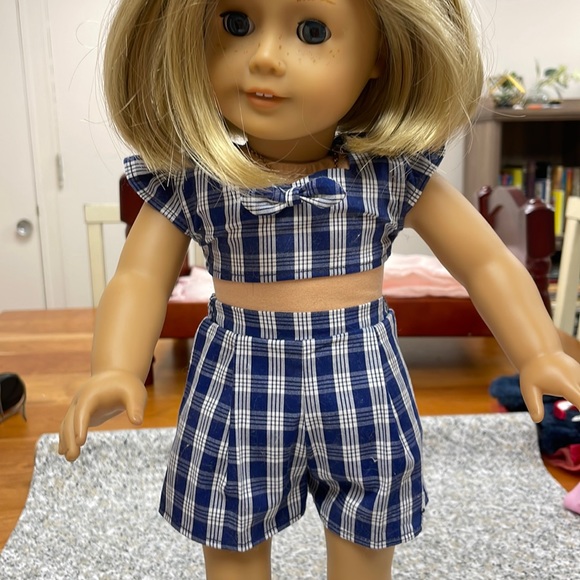 American Girl Other - RARE American Girl Doll Nanea Palaka Blue Plaid Shorts and Matching Top w/ Shoes